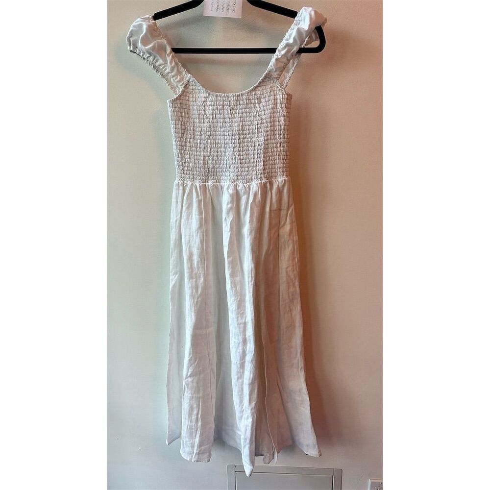 Reformation Tavi, Linen, XS White Sleeveless, Midi Summer Dress, MSRP 248, 2500